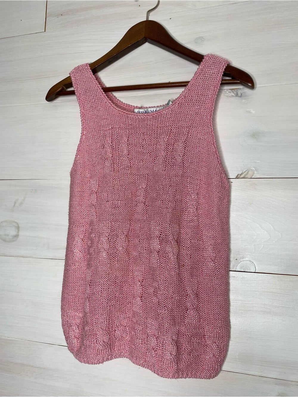 Vintage Braemar Pink Silk Rayon Cable Knit Tank Top Size 38 Medium